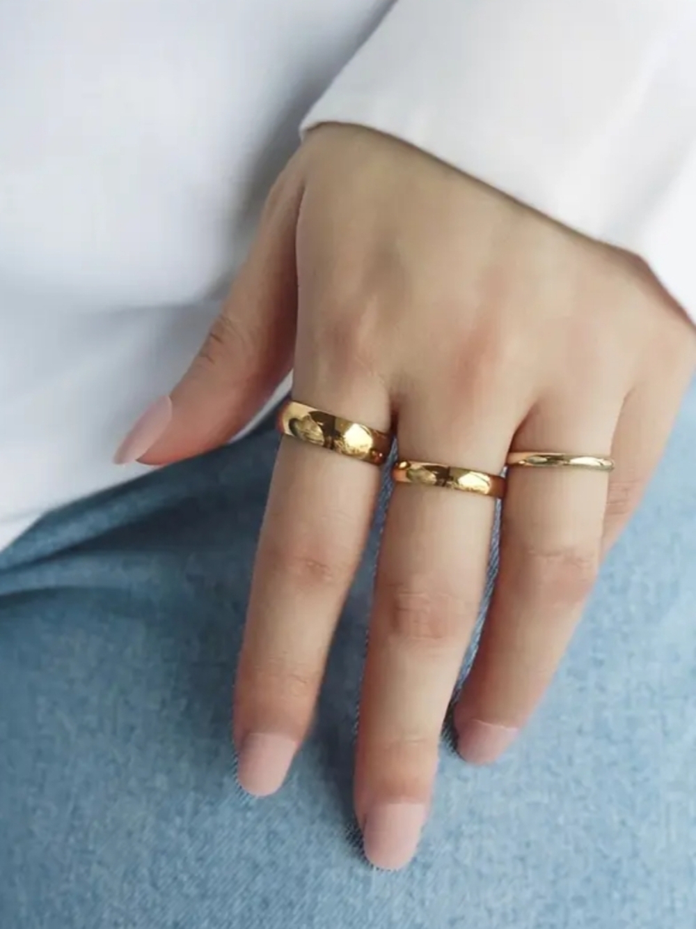 18 KT Gold Over Titanium Stacking Ring Set - Picture 2 of 2